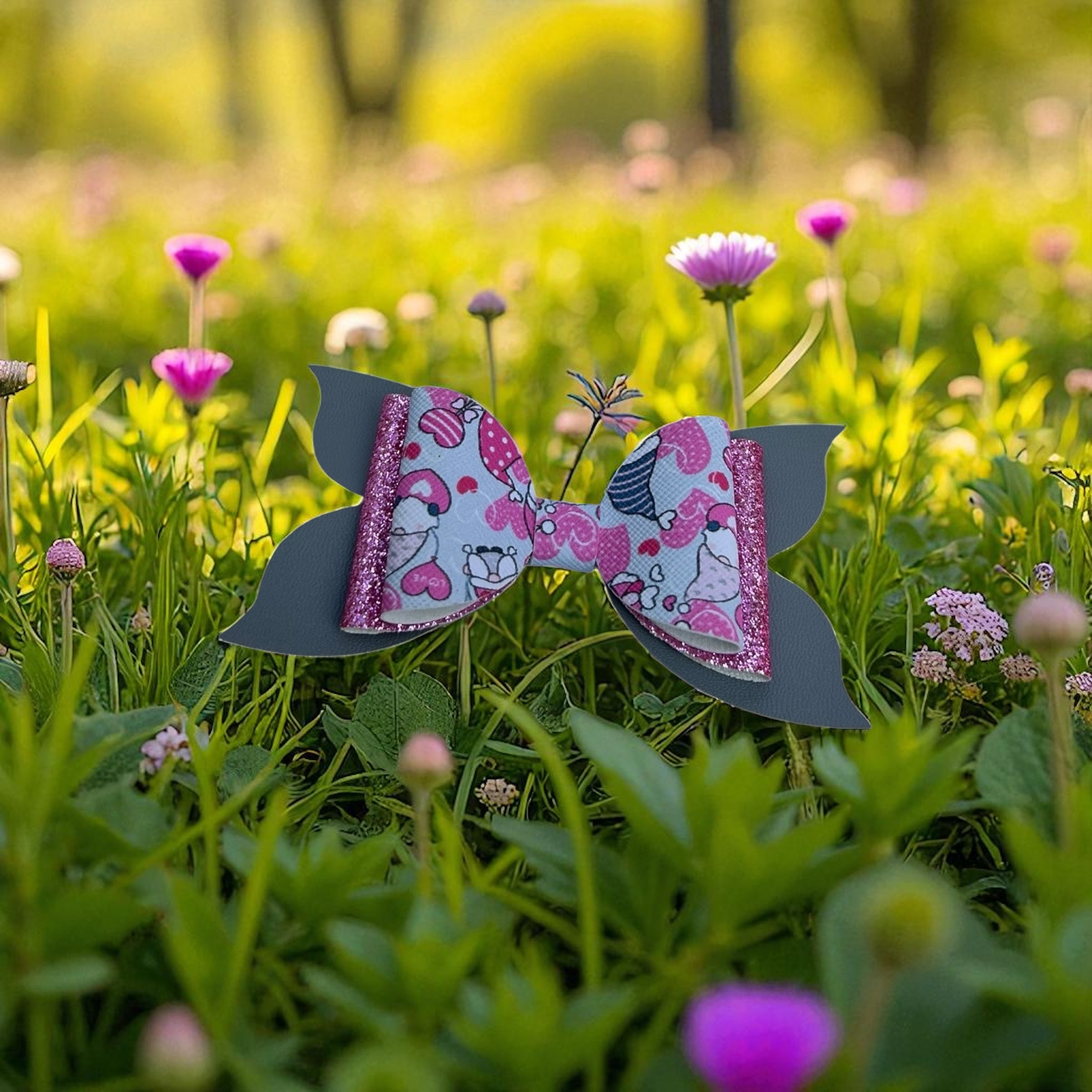 Love Gnome Glitter Bow